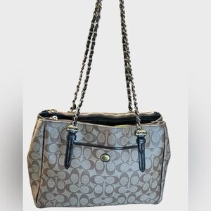 Coach Peyton F24603 Signature Double Zip Tote Purse with Chain Handles